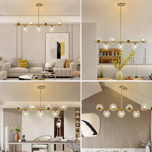 MCM 7 Light Brass Gold Linear Sputnik Chandelier with Clear Glass Shade