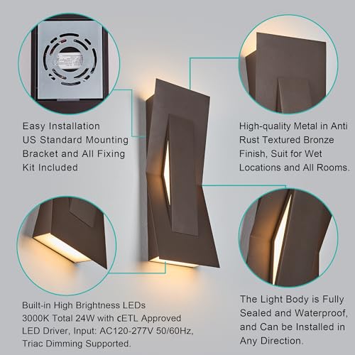 Modern Art Exterior LED Wall Sconce 24W Dimmable
