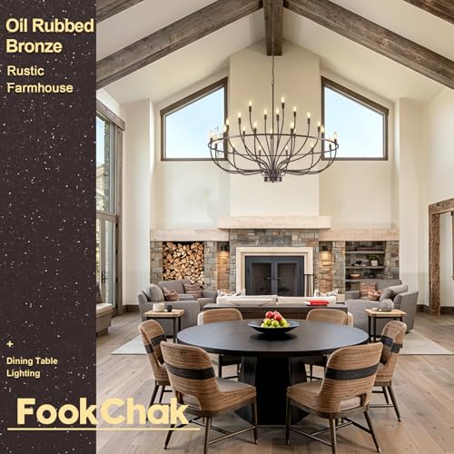 24 Light Chandelier 51'' Oil Rubbed Bronze Large Candle Chandeliers for High Ceiling Foyer Chandelier Light Fixture for Large Living Room Dining Room Stairs Entry Restaurant Hotel