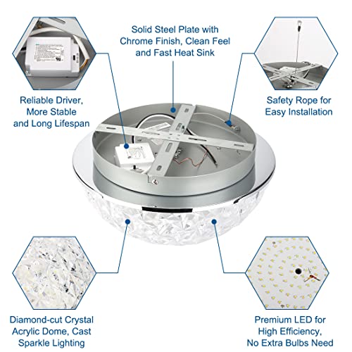 12in LED Crystal Chandelier Flush Mount