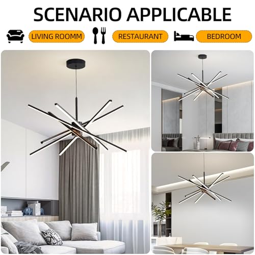 Black 33 inches Modern Sputnik Chandelier 90W LED Chandeliers
