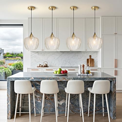 Clear Glass Pendant Lights Kitchen Island 2 Pack Gold Hanging Ceiling Light (2 Count)