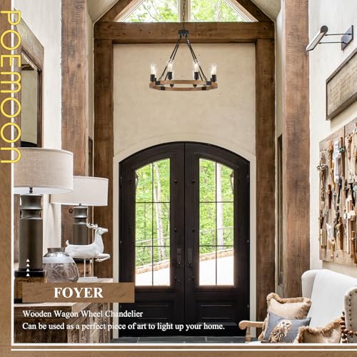 Oak Wooden Wagon Wheel Chandelier 8