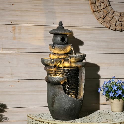 Zen Tiered Rock Water Fountain Outdoor