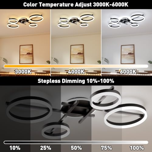 39.4" 5 Ring LED Dimmable Modern Ceiling Light Fixture (Black)