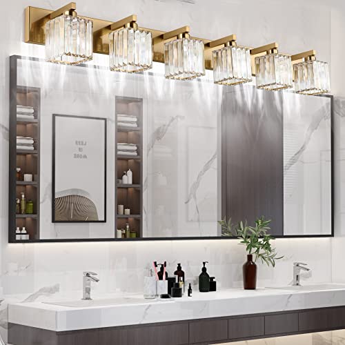 Bathroom Vanity Light Brass Crystal Vanity Lighting Fixtures 6 Light Modern Bathroom Lighting Fixtures