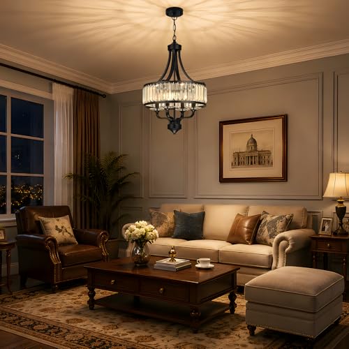4 Light Black Crystal Chandelier (Black / 4-Light)