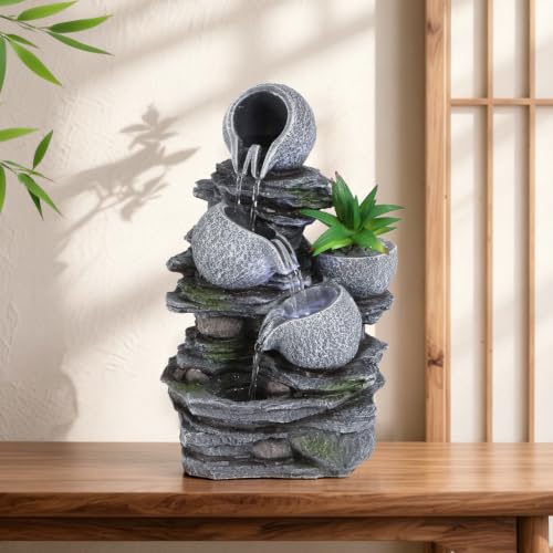 Water Fountain Tabletop Waterfall Fountains Indoor with LED