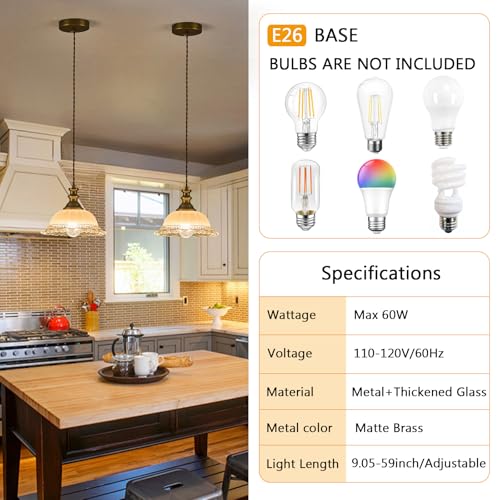 Glass Pendant Lights Modern Pendant Lighting Fixtures 11.8 in Hanging Lamp for Kitchen Island Bedroom Dining Room Coffee Shop Hallway Brown and Brass