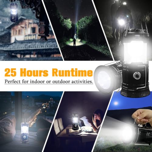 Collapsible Portable LED Camping Lantern XTAUTO Lightweight Waterproof Solar USB Rechargeable LED Flashlight Survival Kits for Indoor Outdoor Home Emergency Light Power Outages Hiking Hurricane 4 (4 Count)