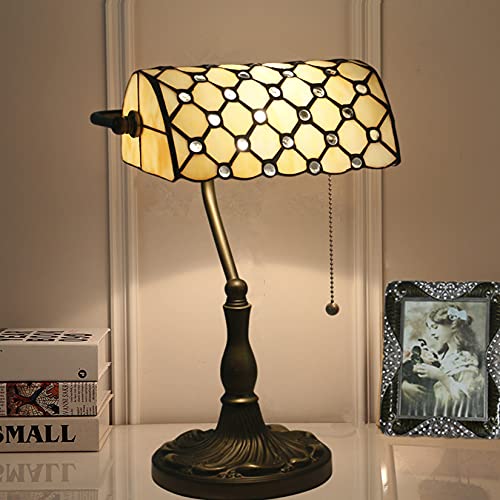 Tiffany Style Bankers Table Lamp Stained Glass Piano Desk Lamp Vintage Bedroom Bedside Lamp for Study