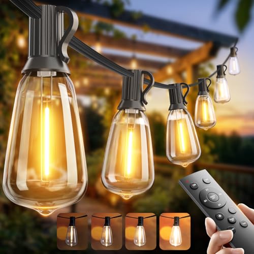 100FT Outdoor String Lights ST38 LED with Remote Waterproof Dimmable (100 Foot)