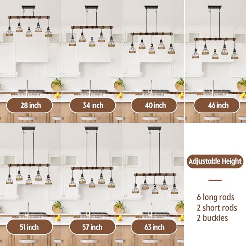 5 Light Kitchen Pendant Lighting Over Island Rustic Solid Wood