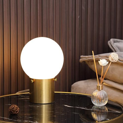Gold Table Lamp for Nightstand with Frosted Glass Globe Lamp Shade