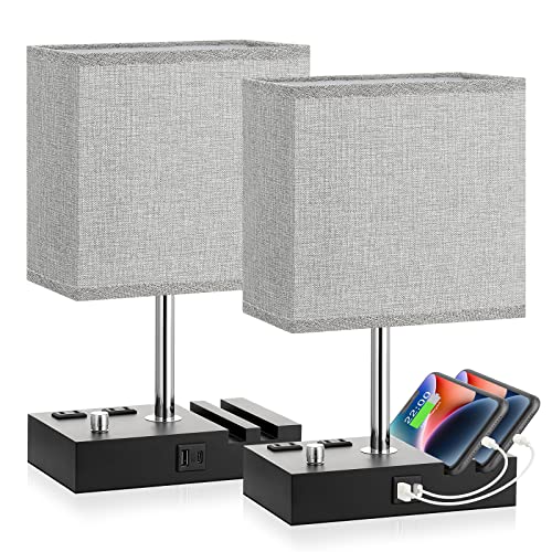 Grey Bedside Table Lamps Set of 2 (2 Count)