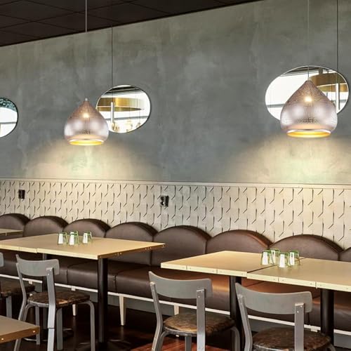 2 Pack Pendant Light Moroccan Chandelier Vintage Farmhouse Ceiling Hanging Light Fixtures Sliver Hardwire Flush Mount Pendant Light for Kitchen Island Dining Room Restaurant