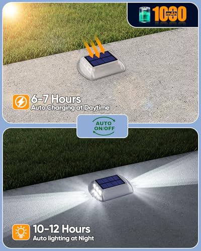 Solar Driveway Lights Outdoor IP68 Waterproof Led 4 Pack White (4 Count)