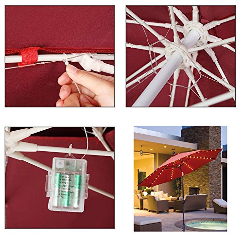 Patio Umbrella Lights 8 Lighting Mode 104 LED String Lights with Remote Control Umbrella Lights Battery Operated Waterproof Outdoor Decor for Patio Umbrellas Outdoor Use Camping Tents Warm White