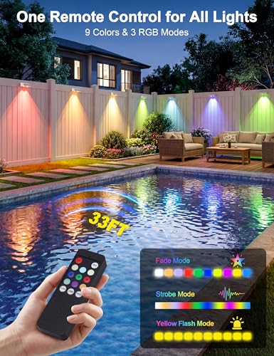 Solar Fence Lights Outdoor with Remote (16 Count)