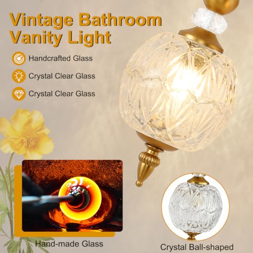 Vintage 3 Light Bathroom Vanity Light Over Mirror (Antique Gold & Clear / 3-Light)
