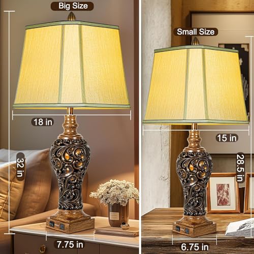 32'' Tall Rustic Vintage Table Lamps Set of 2 with Night Lights (2 Count)