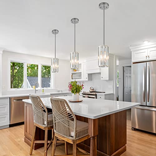 Chrome Pendant Lighting Modern Pendant Light Mini Crystal Chandeliers Adjustable Pendant Light Fixture for Kitchen Island Dinning Room Corridor Bedroom (2 Count)