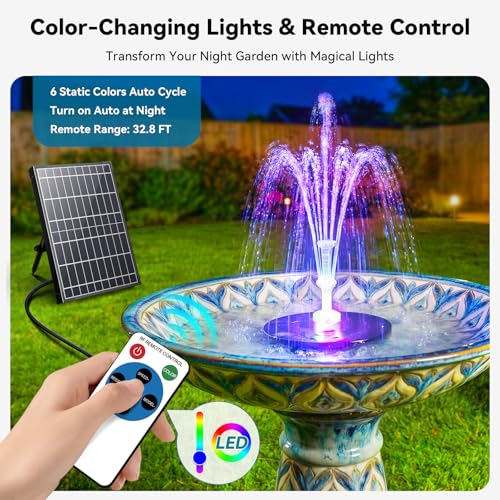 12W Solar Fountain Pump with 4200mAh Battery Backup& Remote RGB LED Lights