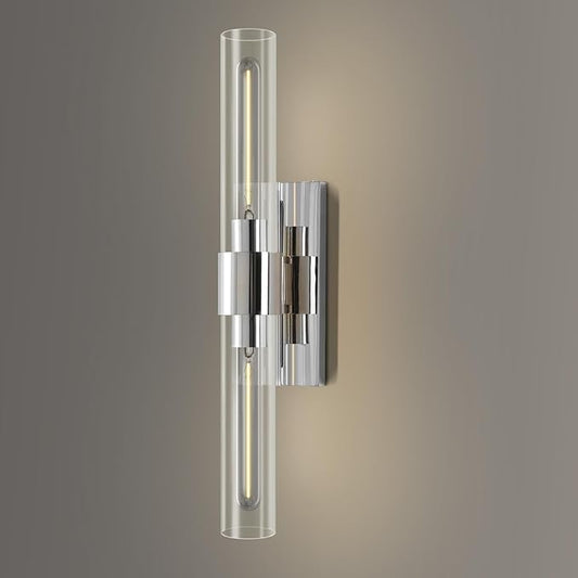 YUYI Nickel Wall Sconce Light, 22.8'' Indoor Sconces Wall Decor with Clear Glass Shade, Bathroom Vanity Wall Lights for Bathroom Living Room Bedroom Hallway Fireplace Staircase - Aura Lighting