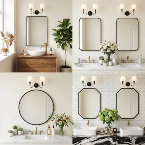 2 Light Vintage Bathroom Vanity Light Fixtures Over Mirror