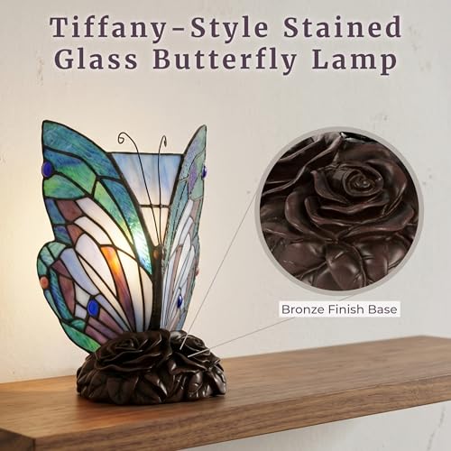 Tiffany Style Table Lamp with Butterfly Stained Glass Shade
