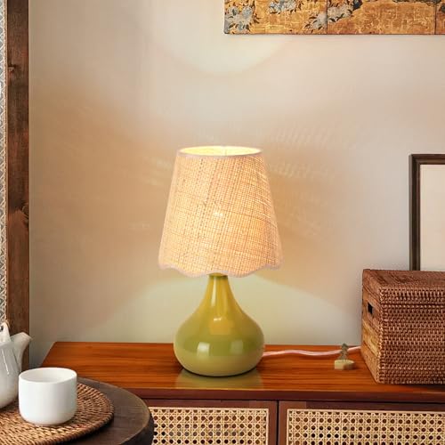 Green Cute Small Boho Table Lamp for Bedroom Bedside