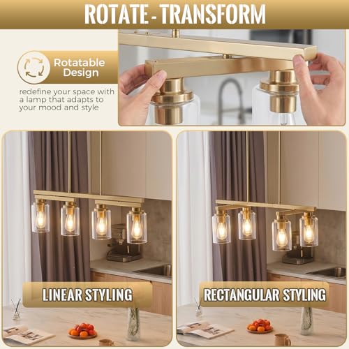 4 Light Brushed Gold Linear Chandelier