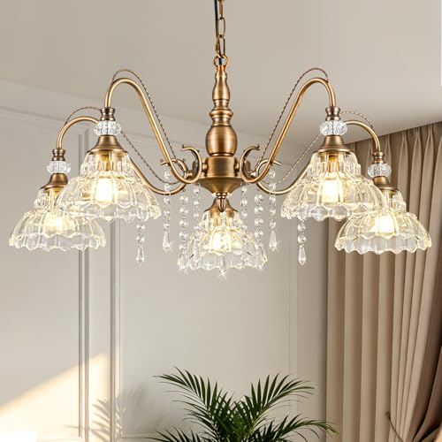 5 Light Vintage Chandelier in Matte Antique Brass Finish with Flower (5-Light / Antique Brass)