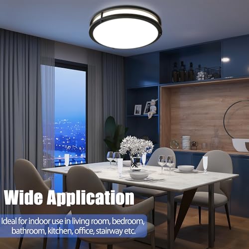 13inch LED Flush Mount Ceiling Light Fixture Dimmable Matte Black (2 Count)