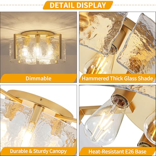 Modern Gold Semi Flush Mount Ceiling Light 4 Lights Ceiling Lamp