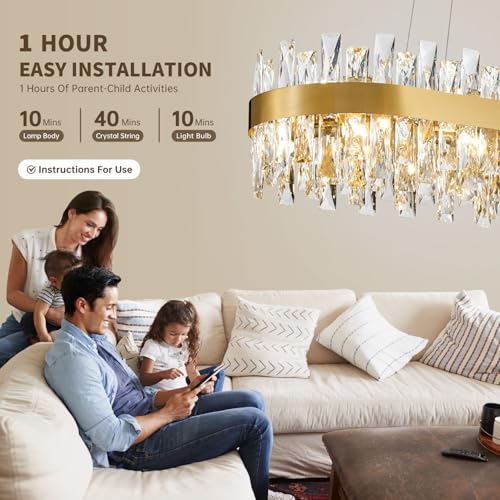 Modern Brass Gold Crystal Chandelier