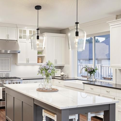 2 Pack 9.3" Glass Pendant Lighting for Kitchen Island (2 Count)