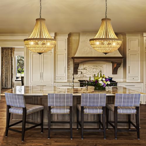 22" Wood Beaded Chandelier Boho Farmhouse Pendant Light for Dining Room