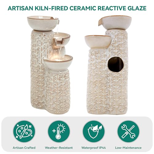 28" H Ceramic Outdoor Water Fountain with LED Lights