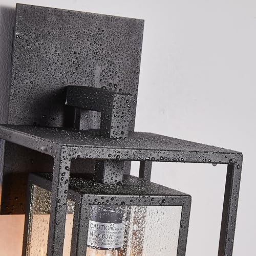 18"Ht Modern Industrial Outdoor Wall Light Fixture with Textured Black Anti