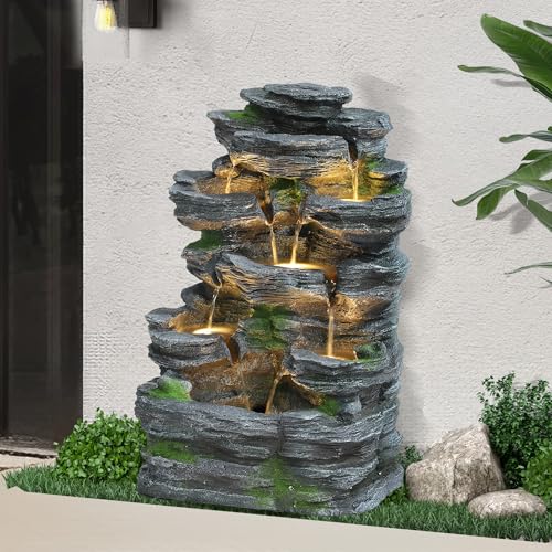 7 Tiers Cascading Rock Water Fountain Outdoor