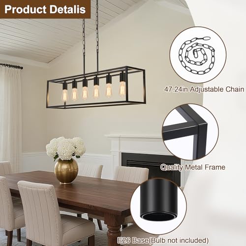 6 Light Black Chandeliers for Dining Room