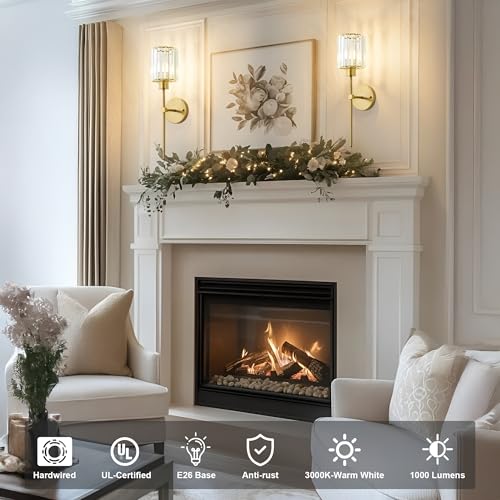 Hardwired Crystal Wall Sconces Set of 2