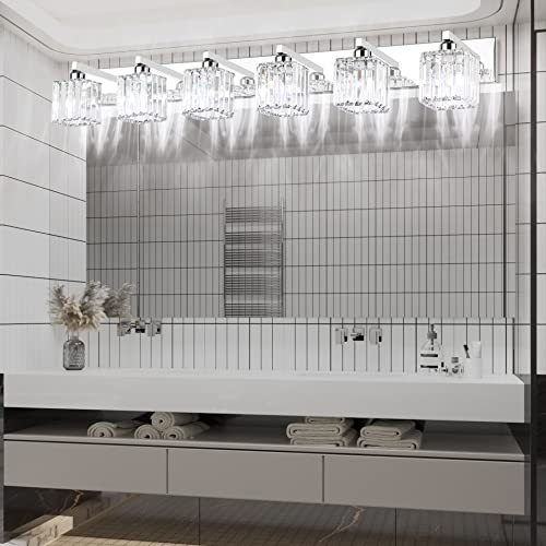 Bathroom Vanity Light Fixtures 6 Light Chrome Vanity Light for Bathroom Crystal Vanity Lighting Fixtures