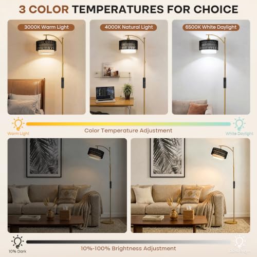 Arc Floor Lamp for Living Room with Remote (Gold RC)