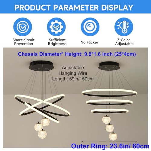 LED Modern 3 Ring Chandelier