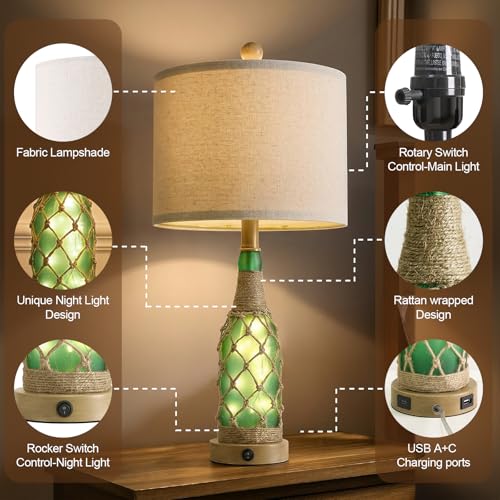 23'' Boho Table Lamps with Night Light for Living Room (2 Count)