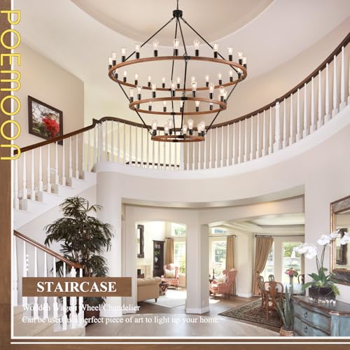 Farmhouse Wooden Wagon Wheel Chandelier 48