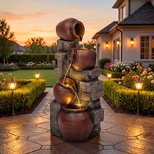 AUTODAYA 31.5" H Outdoor Water Fountain with LED Lights