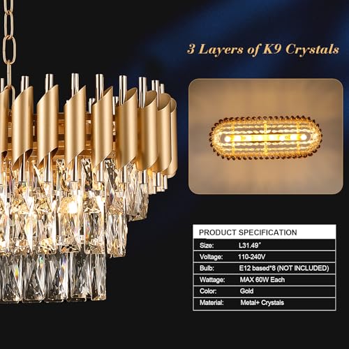 Modern Rectangular Chandelier Gold Crystal Chandeliers for Dining Room